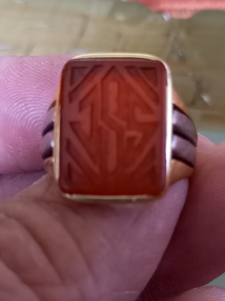 Art Deco Signet Ring. Yellow Gold And White Gold. Carnelian Intaglio. -photo-2