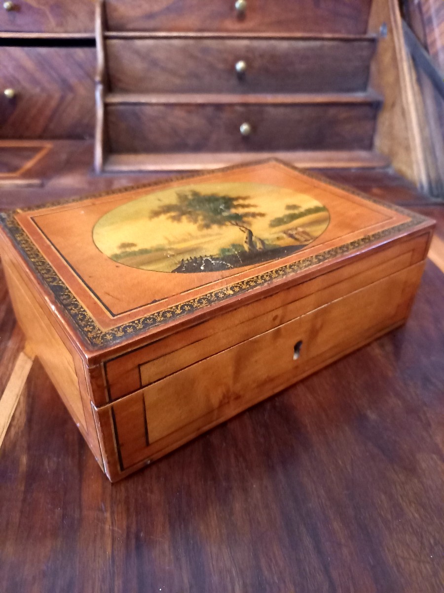 Box Circa 1800, Trompe l'Oeil Nets, Painted Landscape -photo-3