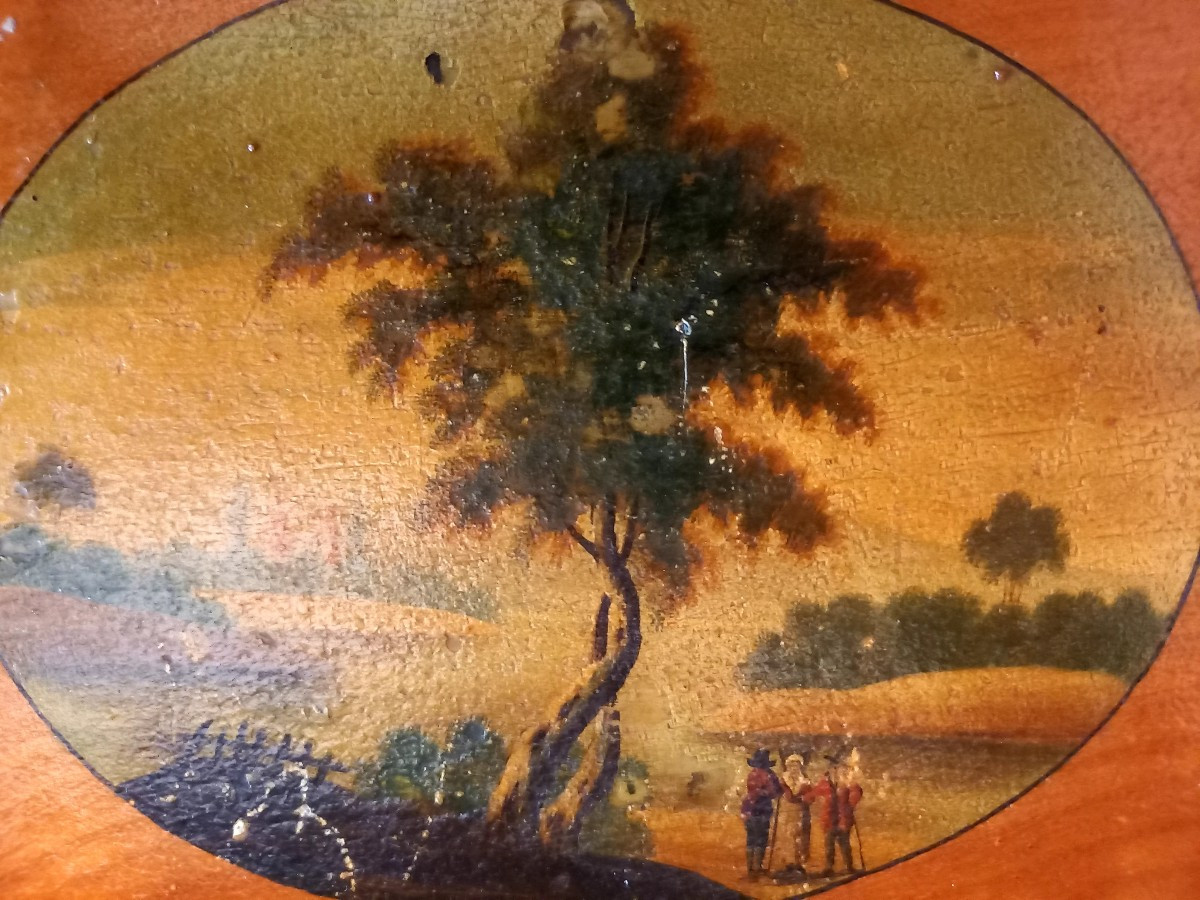 Box Circa 1800, Trompe l'Oeil Nets, Painted Landscape -photo-4