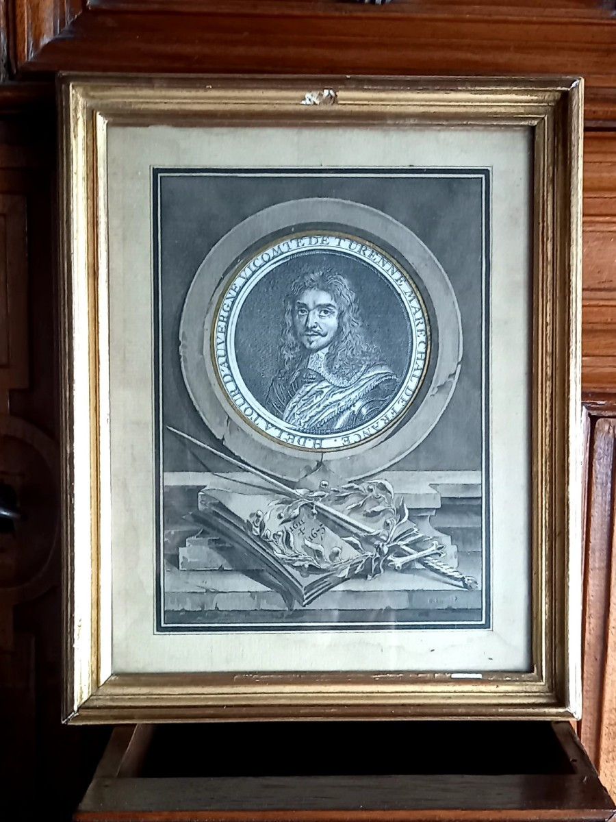 Portrait de Turenne gravé, orné d'une marie Louise à l'aquarelle -photo-2