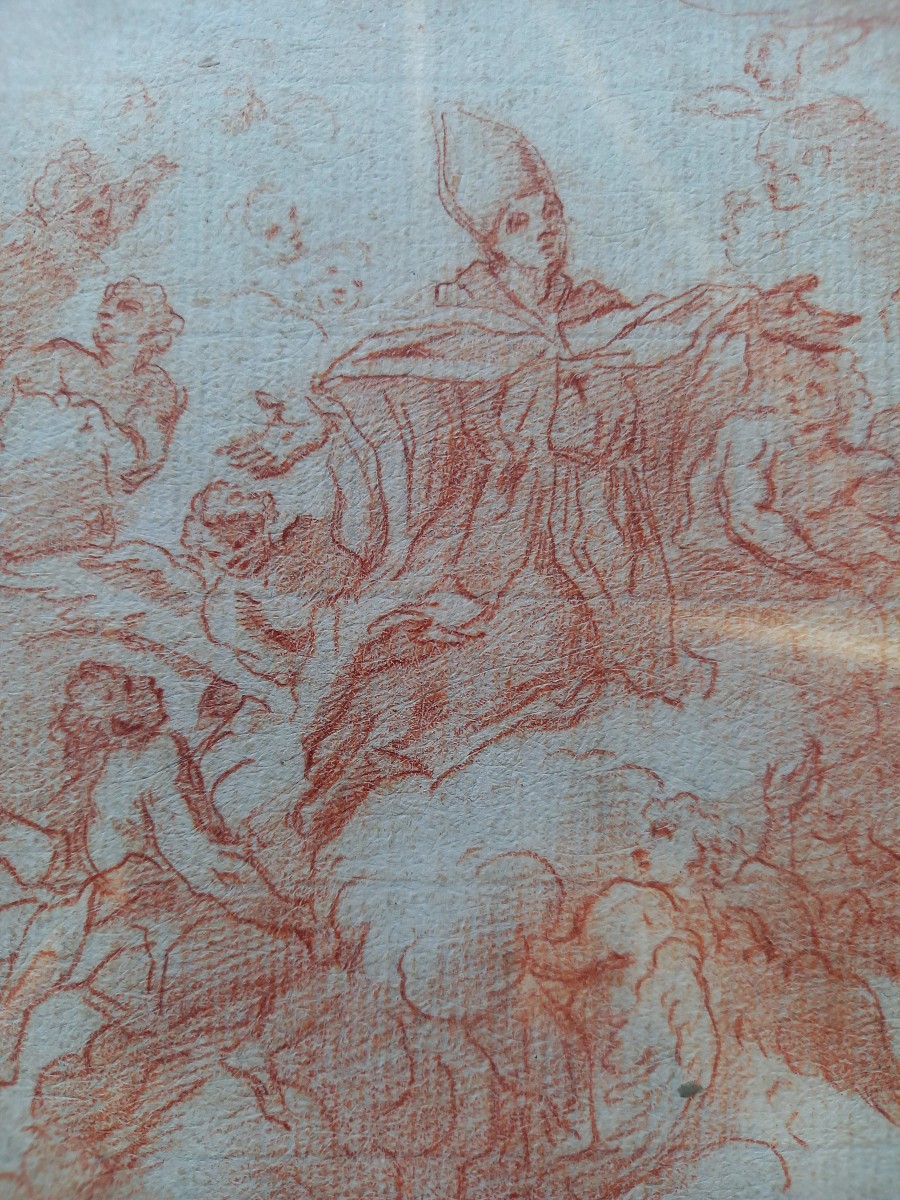 The Ascension Of A Holy Bishop, Red Chalk, Late 17th Century 