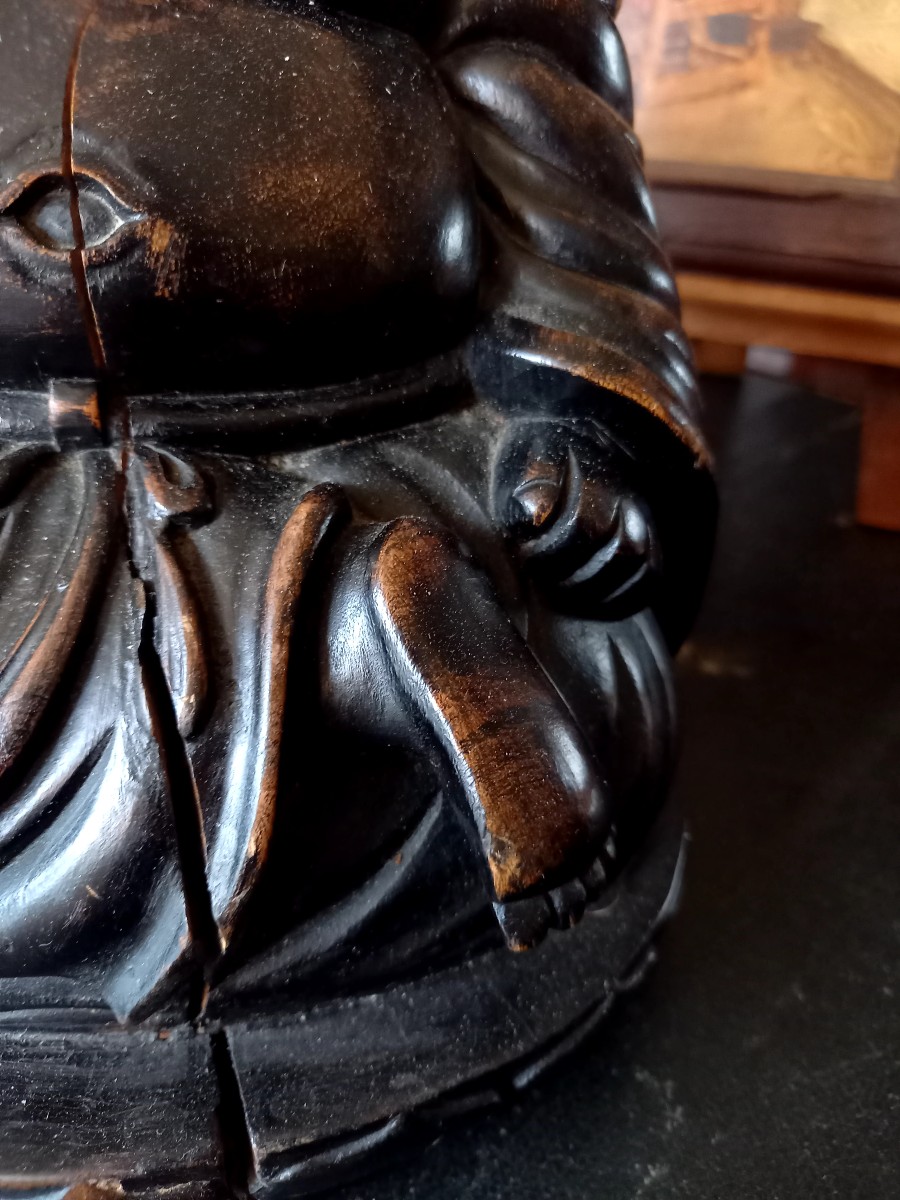 Chine ou Japon fin XIXe : magot sculpté en ébène de Macassar -photo-4