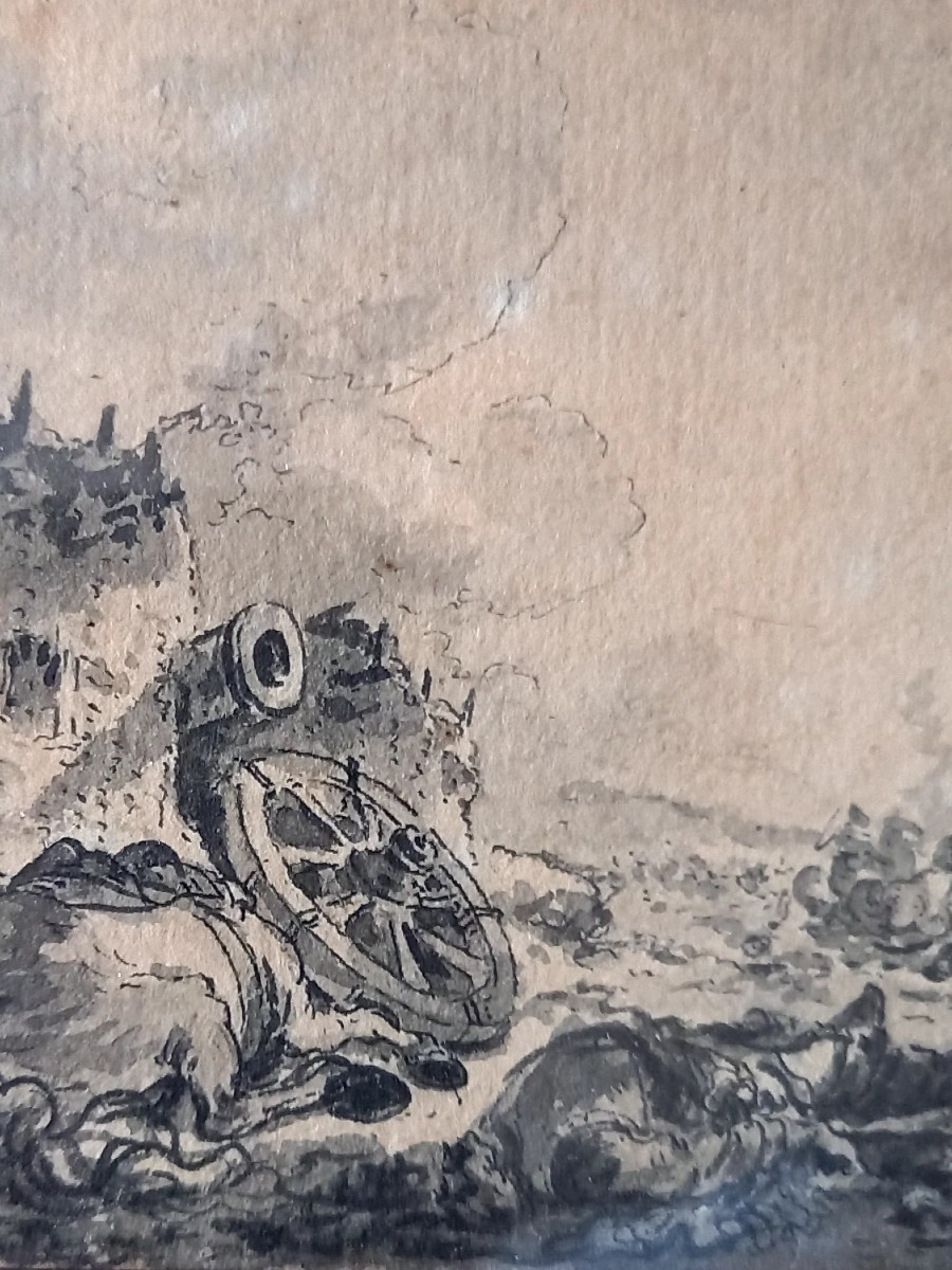 XVIIIE siècle : paire de scènes de bataille à la plume -photo-2