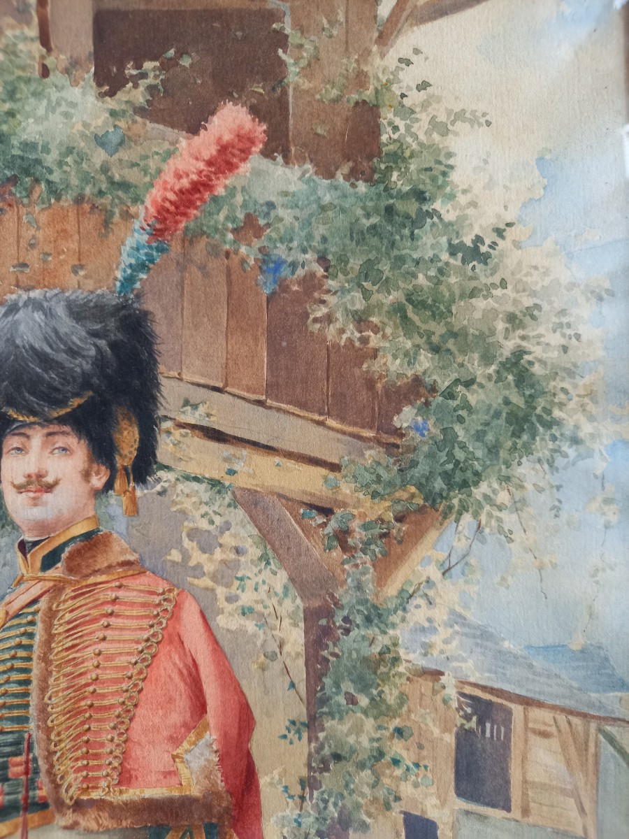 The Hussar Returns To His Village, Watercolor, Late 19th Century -photo-1