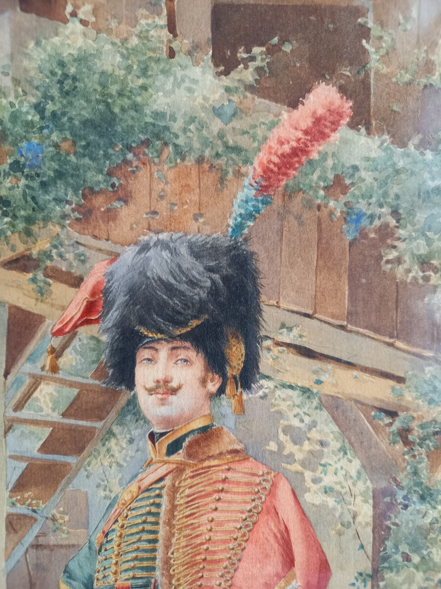 The Hussar Returns To His Village, Watercolor, Late 19th Century -photo-3