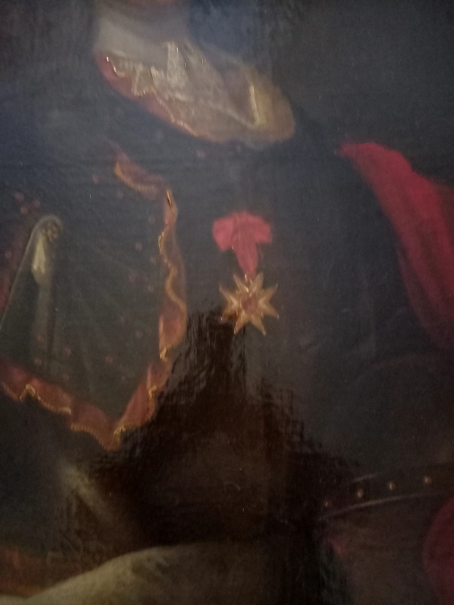 XVIIE siècle : portrait d'officier  en armure,  portant l'ordre de Saint Louis -photo-1