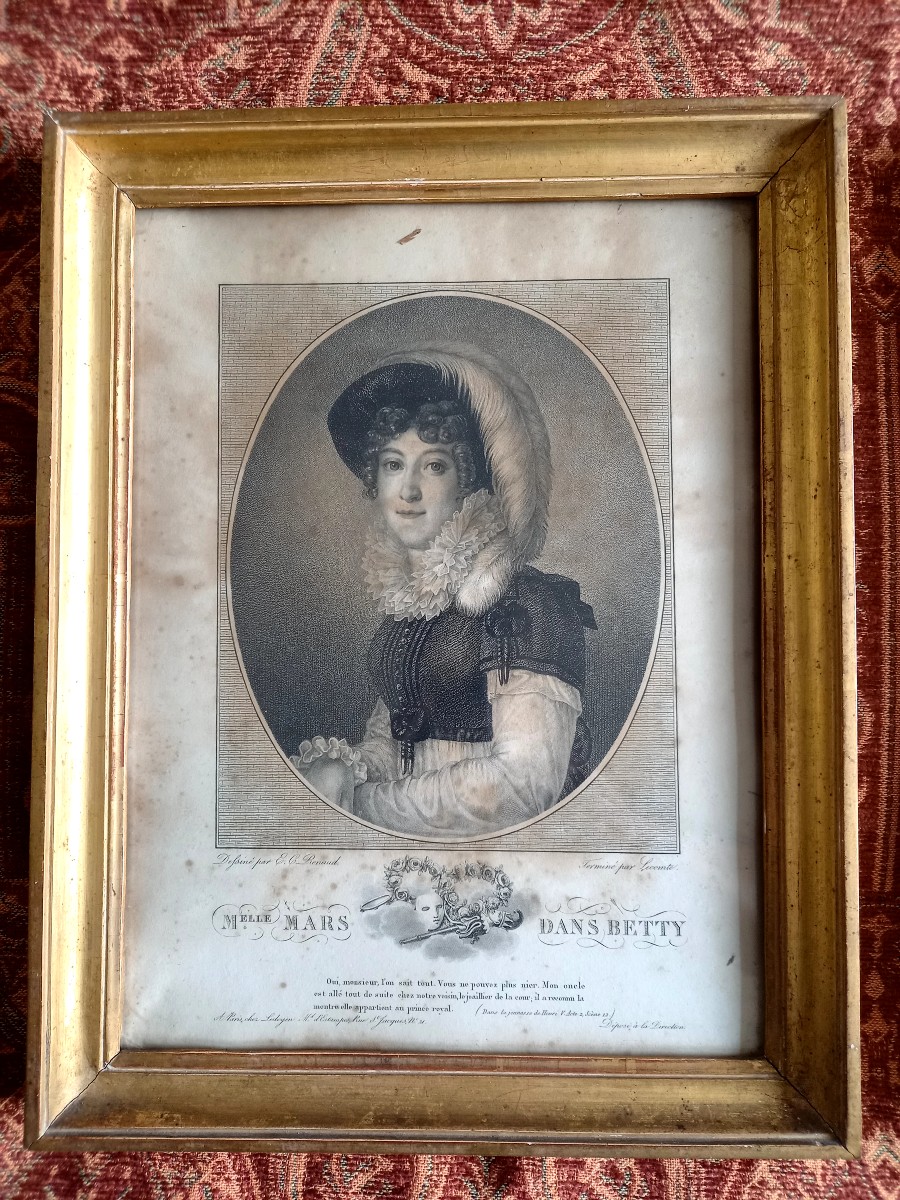 Paire de Gravures vers 1800 : Mademoiselle Mars et Talma -photo-2