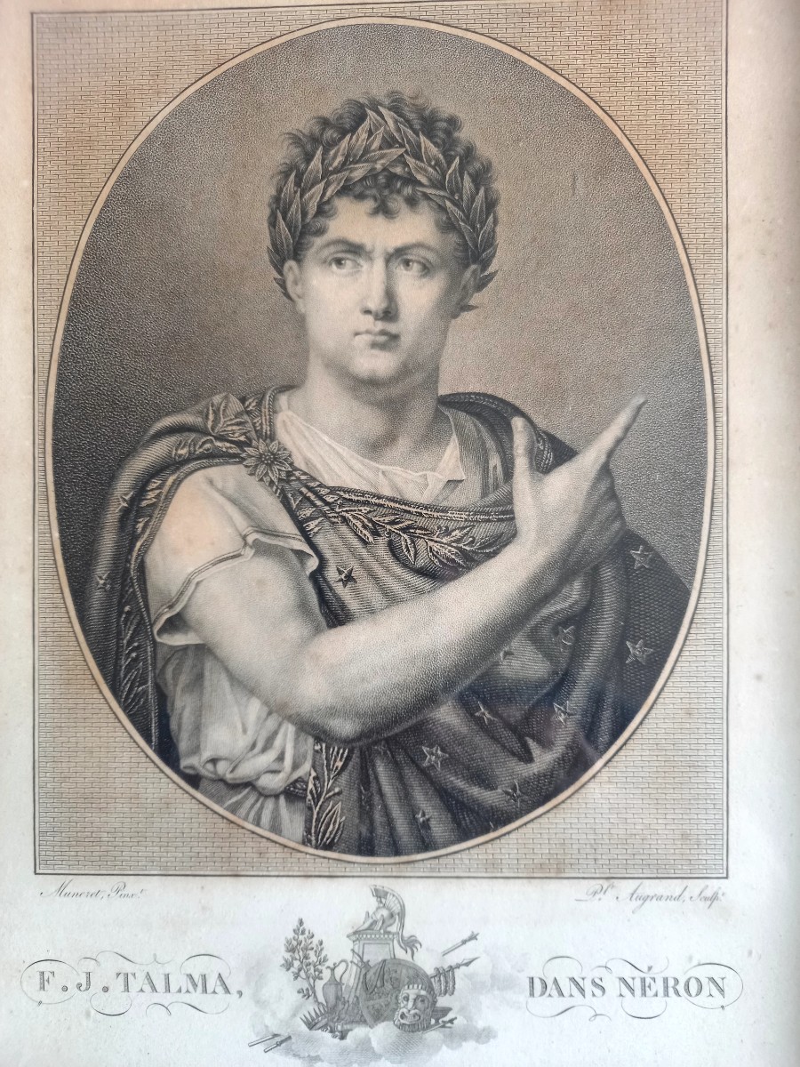 Paire de Gravures vers 1800 : Mademoiselle Mars et Talma -photo-1