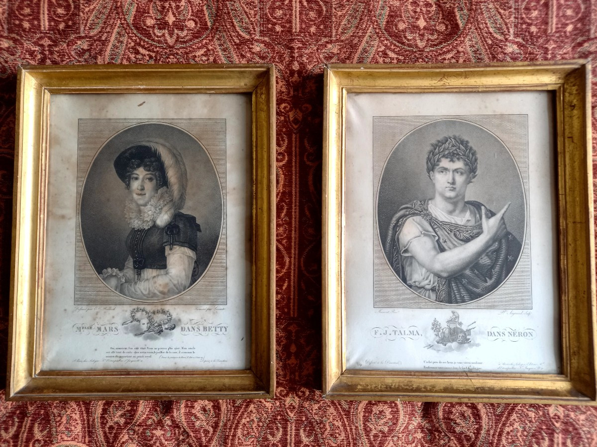 Paire de Gravures vers 1800 : Mademoiselle Mars et Talma 