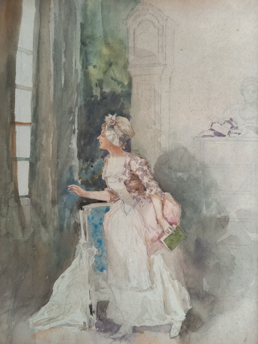 "Déjà de retour " aquarelle fin XIXe 