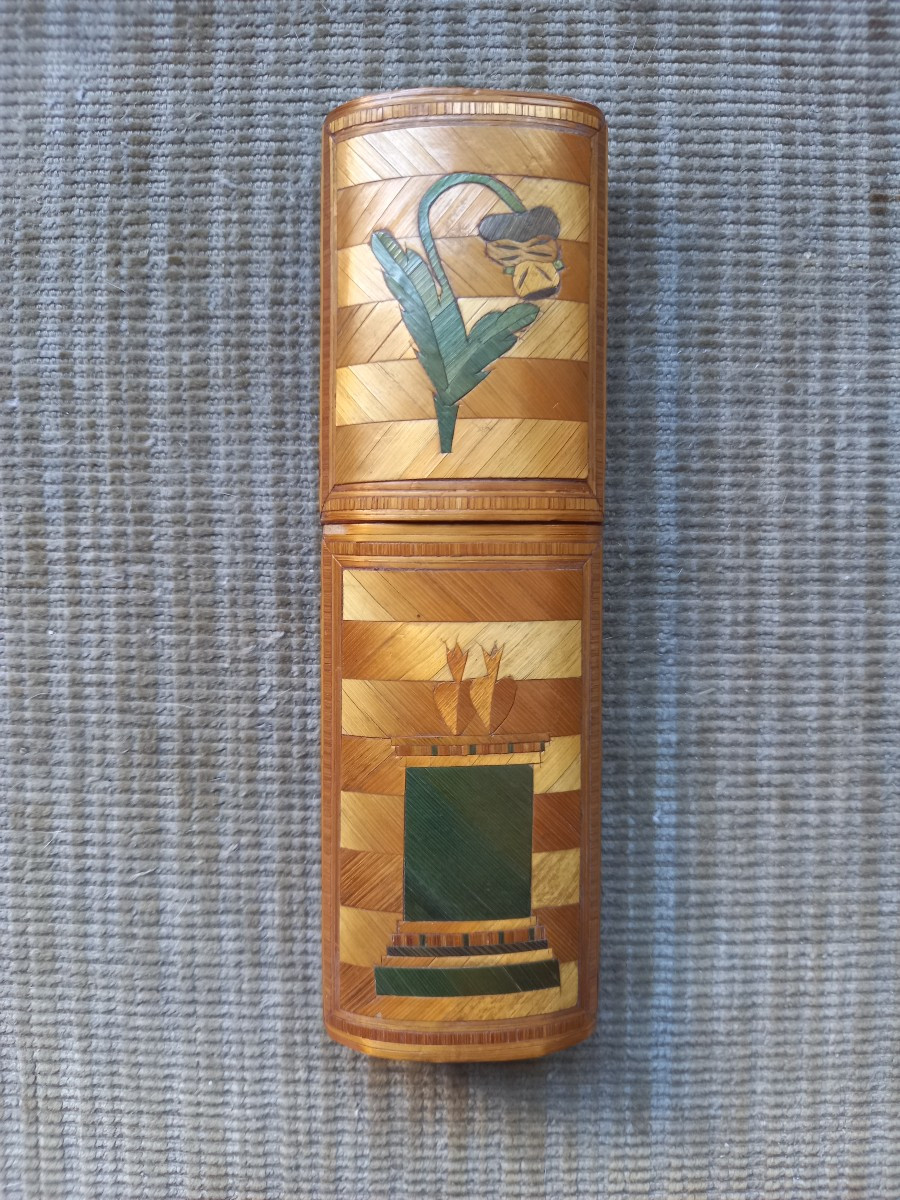 Étui à messages en marqueterie de paille vers 1800-photo-2