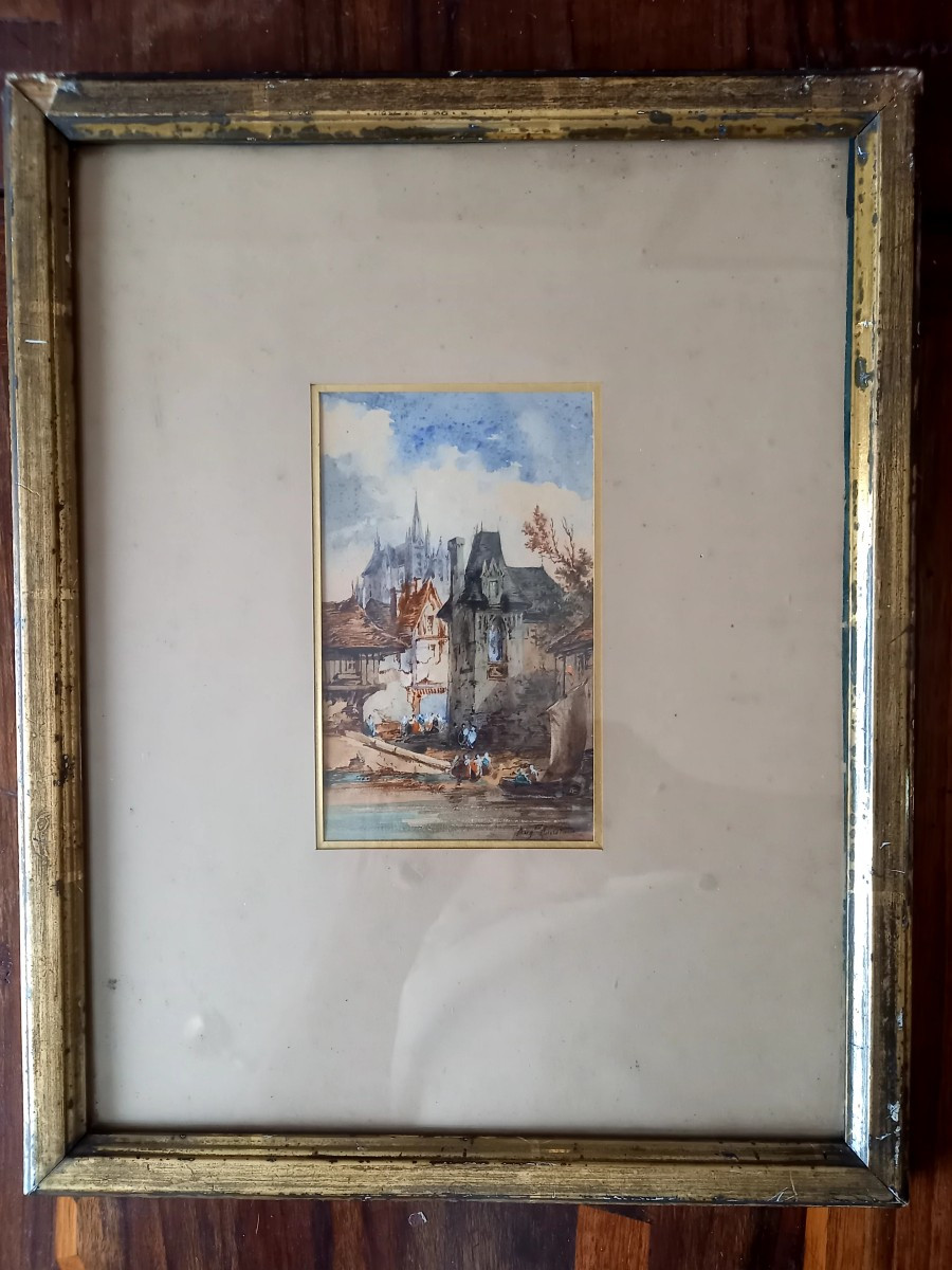 Aquarelle vers 1840 : le vieux village fortifié -photo-2