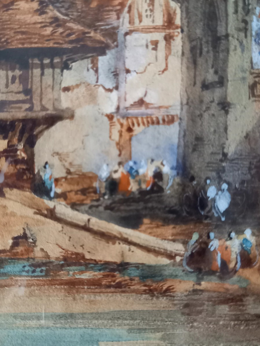 Aquarelle vers 1840 : le vieux village fortifié -photo-4