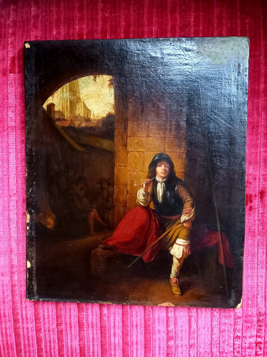 In The Style Of The Dutch Golden Age: Young Soldier Smoking His Pipe -photo-2