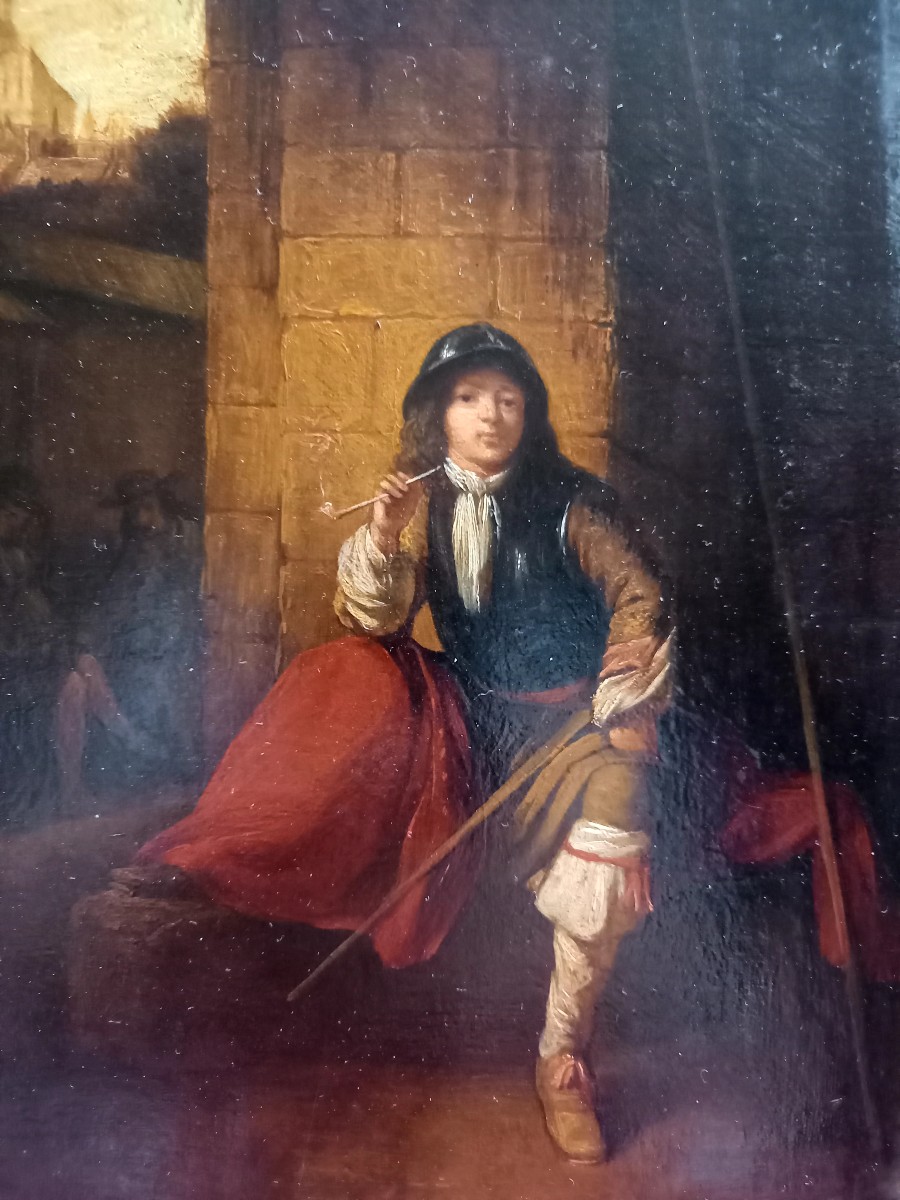 In The Style Of The Dutch Golden Age: Young Soldier Smoking His Pipe 