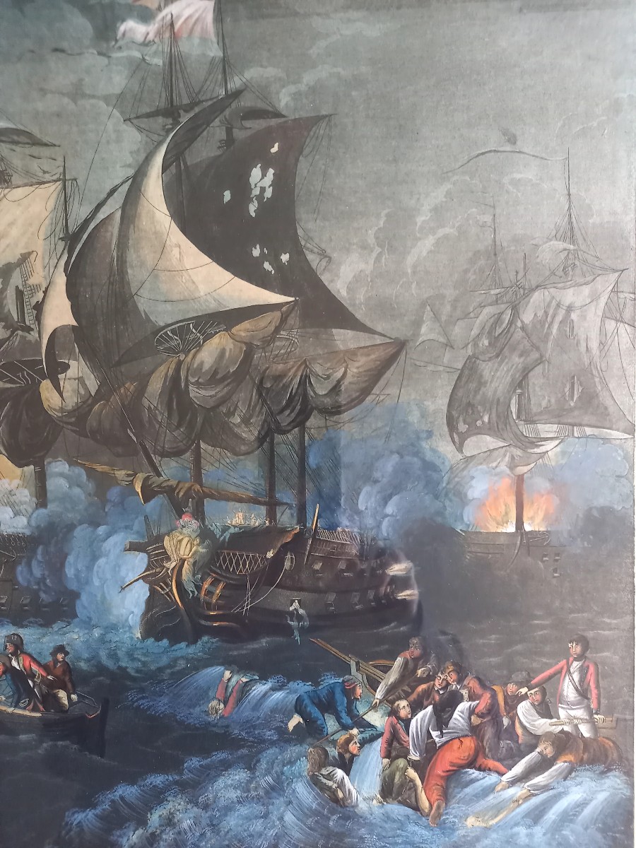 Aquatinte fin XVIIIE : la bataille navale du premier juin 1794-photo-4