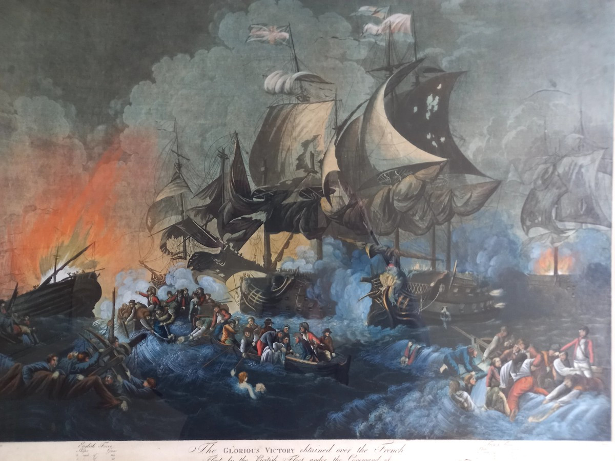 Aquatinte fin XVIIIE : la bataille navale du premier juin 1794