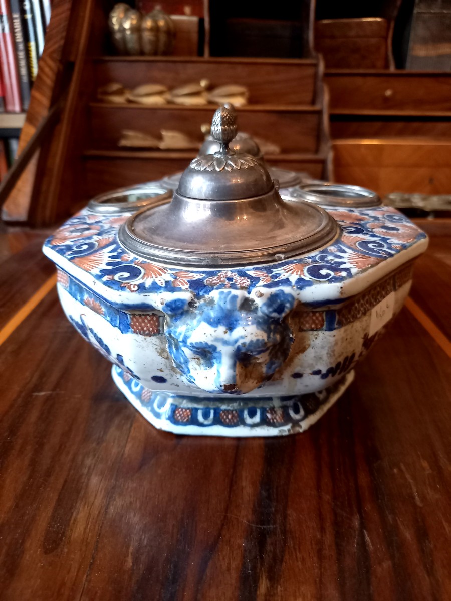 Rouen Faience, 18th Century: Oil Cruet Transformed Into An Inkwell At The End Of The 19th Century -photo-2