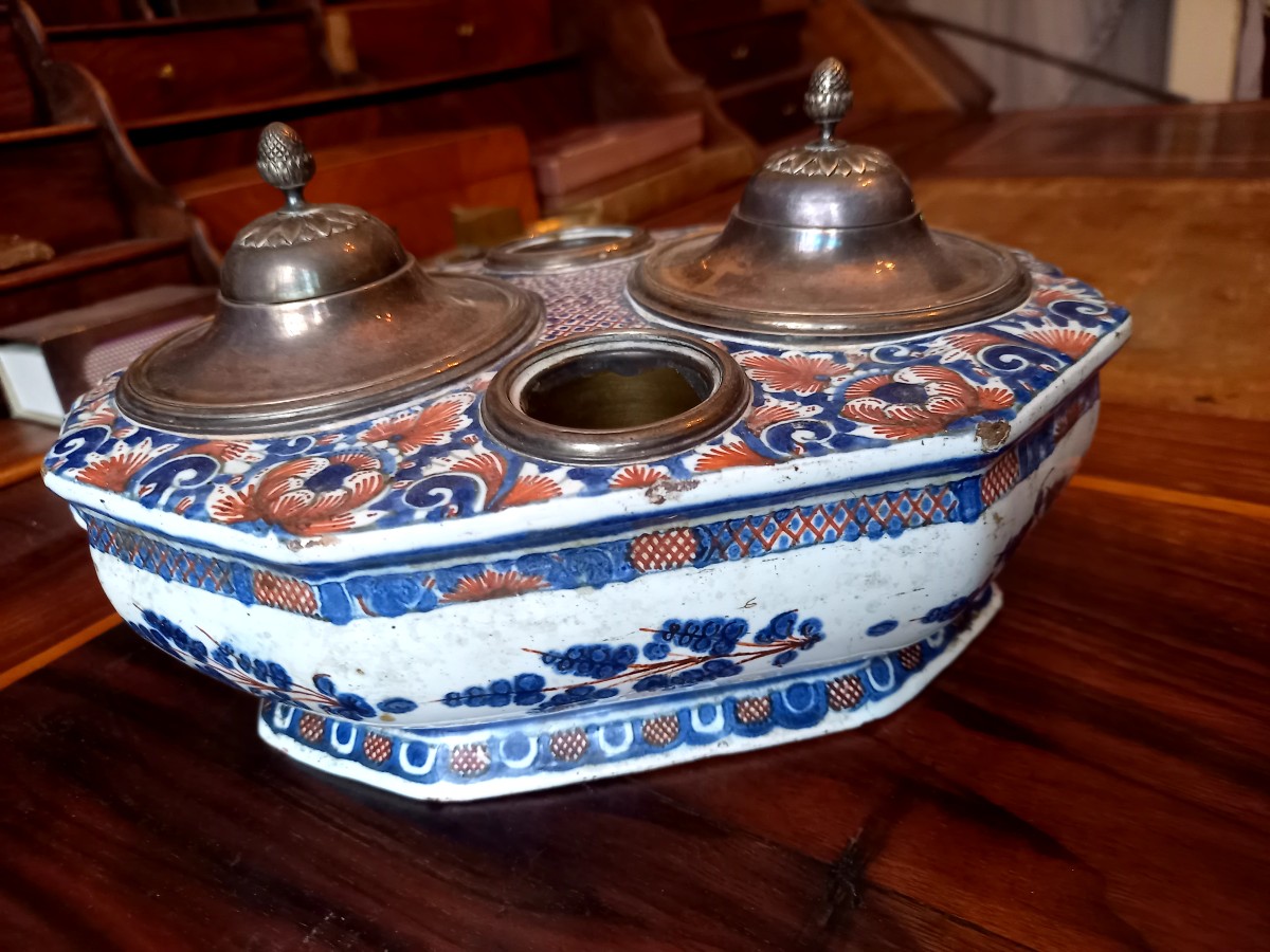 Rouen Faience, 18th Century: Oil Cruet Transformed Into An Inkwell At The End Of The 19th Century 