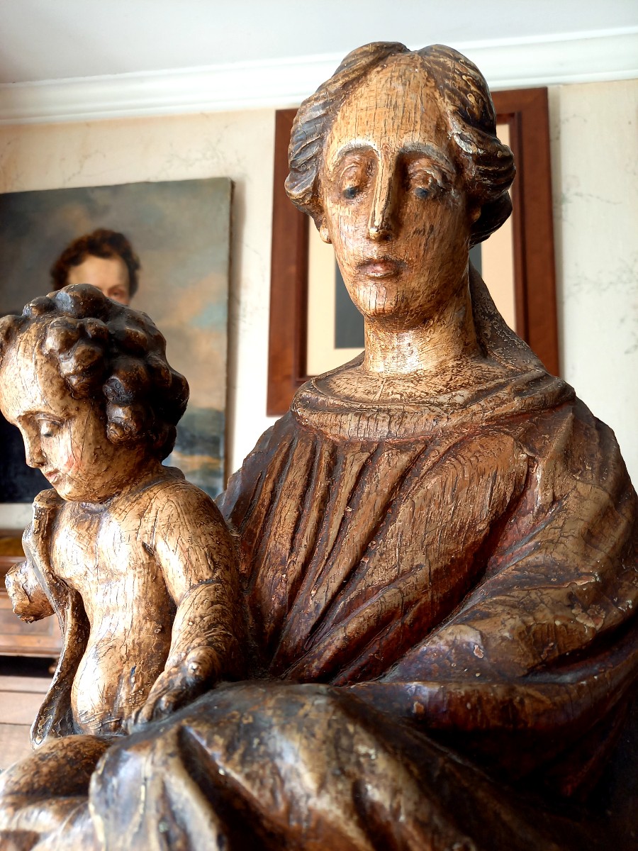 Vierge à l'enfant début XVIIIE en bois sculpté -photo-3