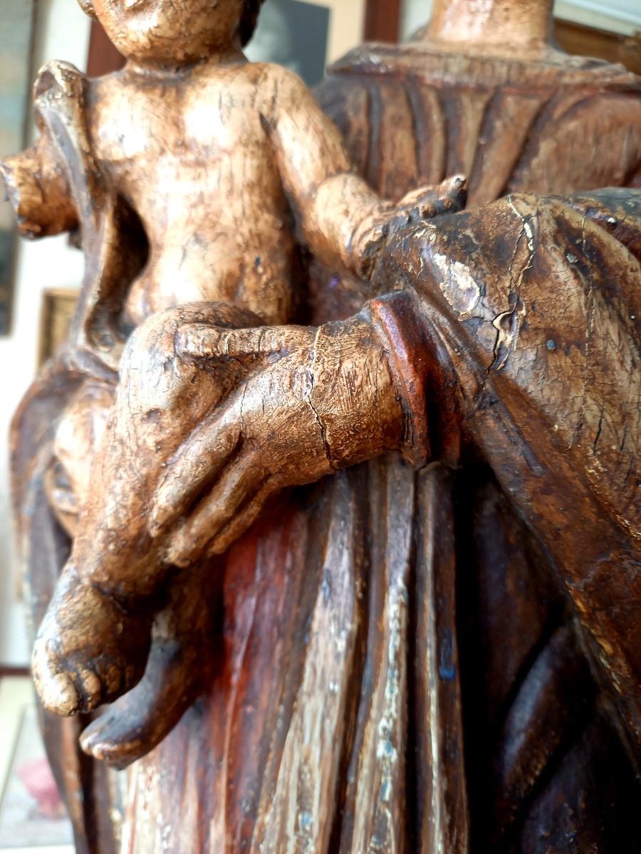 Vierge à l'enfant début XVIIIE en bois sculpté -photo-4
