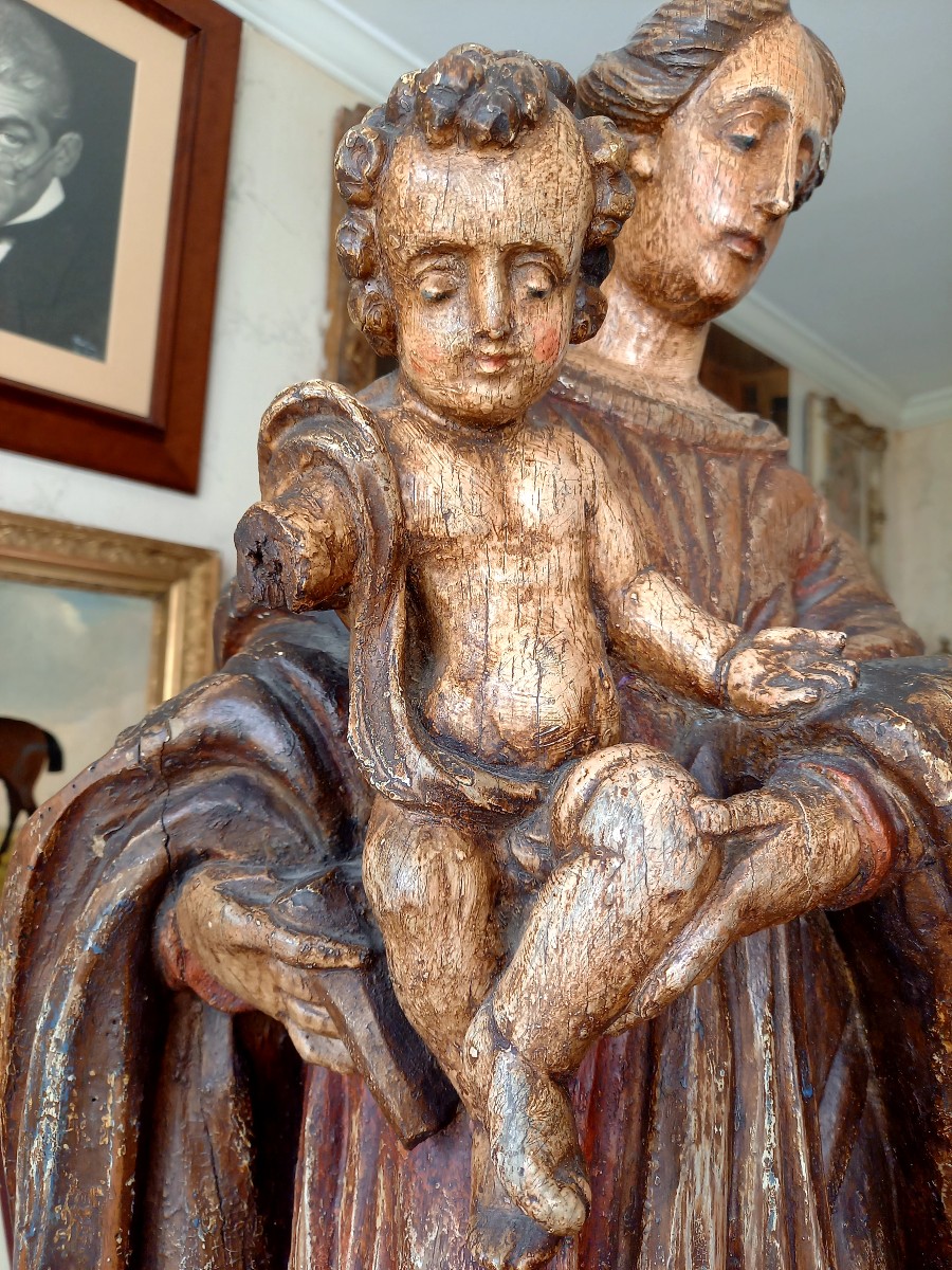 Vierge à l'enfant début XVIIIE en bois sculpté -photo-1