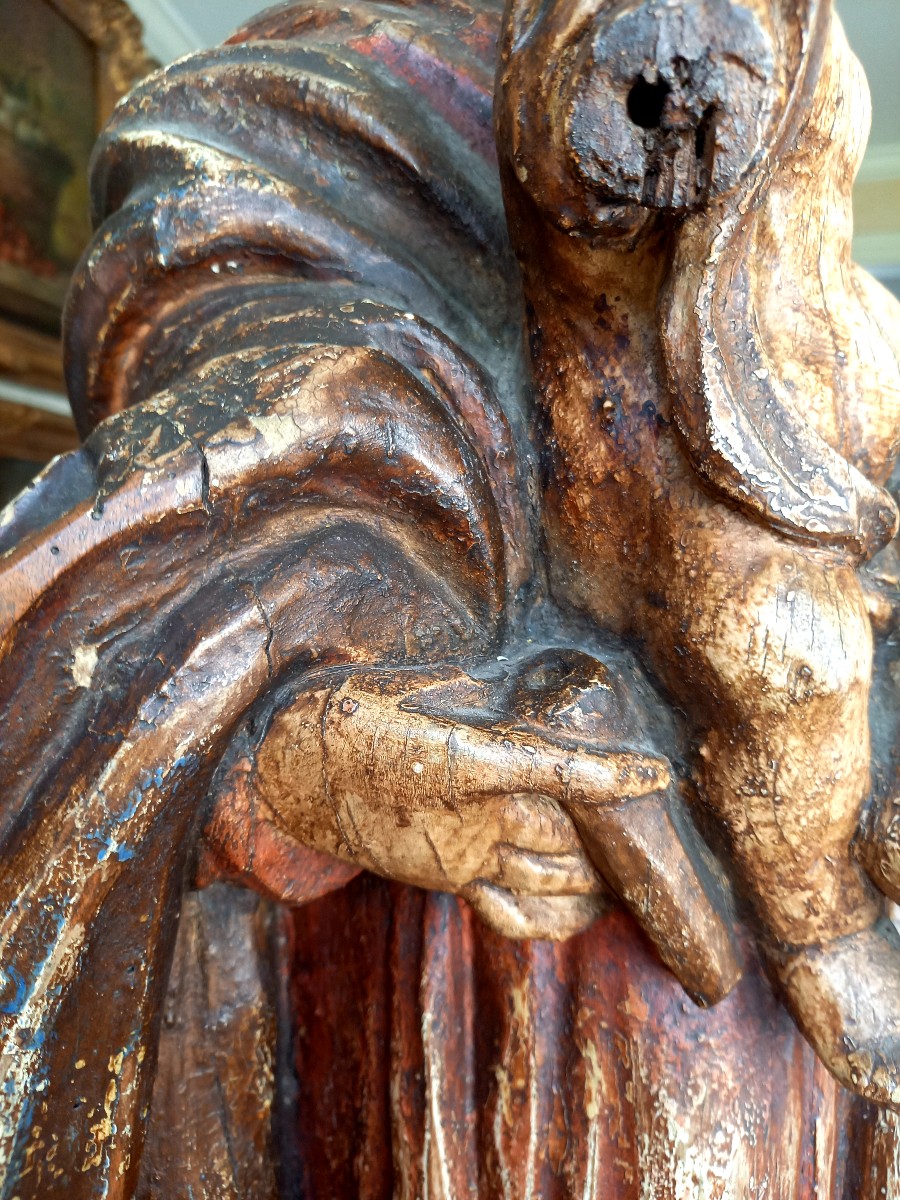 Vierge à l'enfant début XVIIIE en bois sculpté -photo-2
