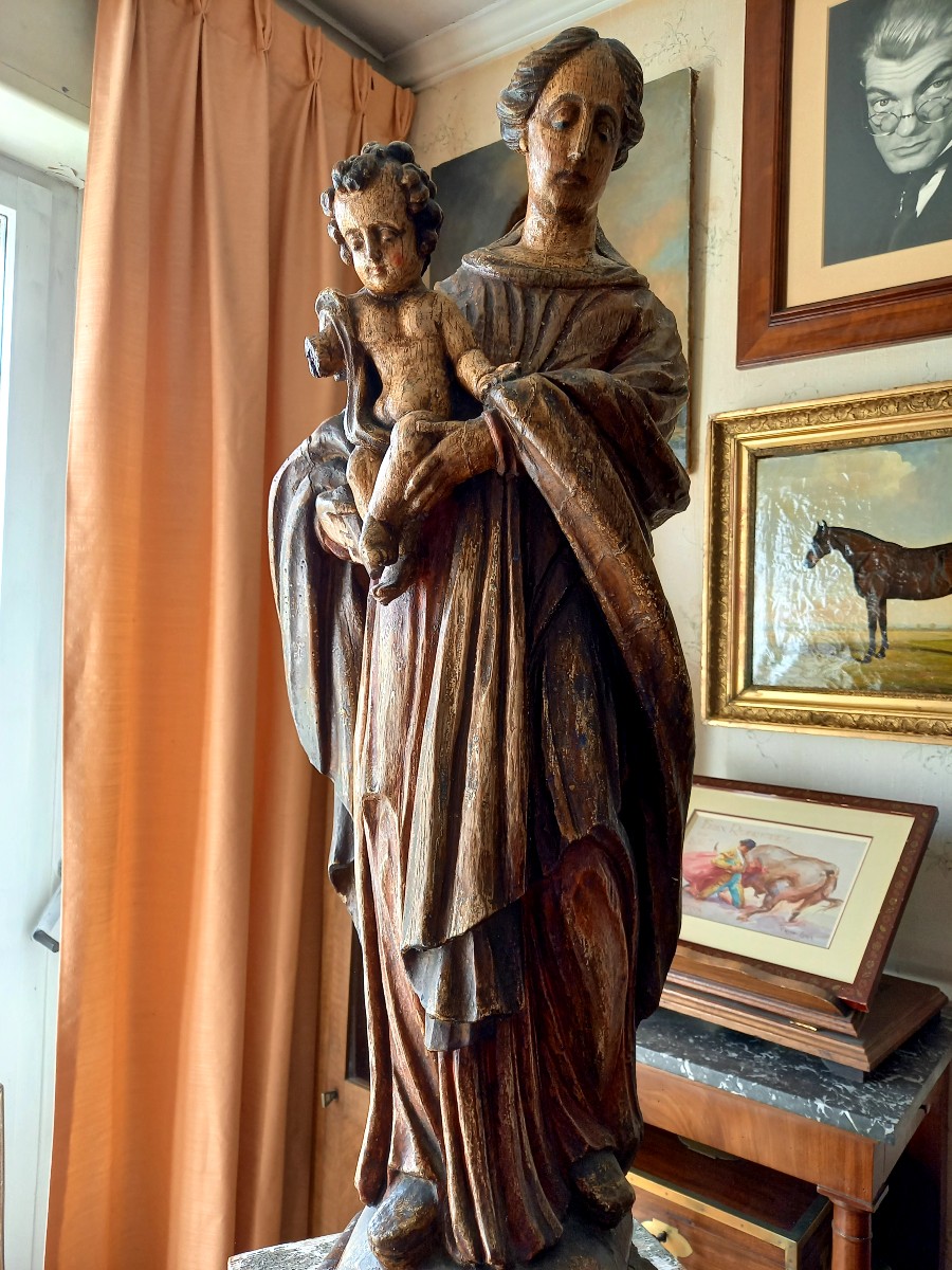 Vierge à l'enfant début XVIIIE en bois sculpté -photo-7