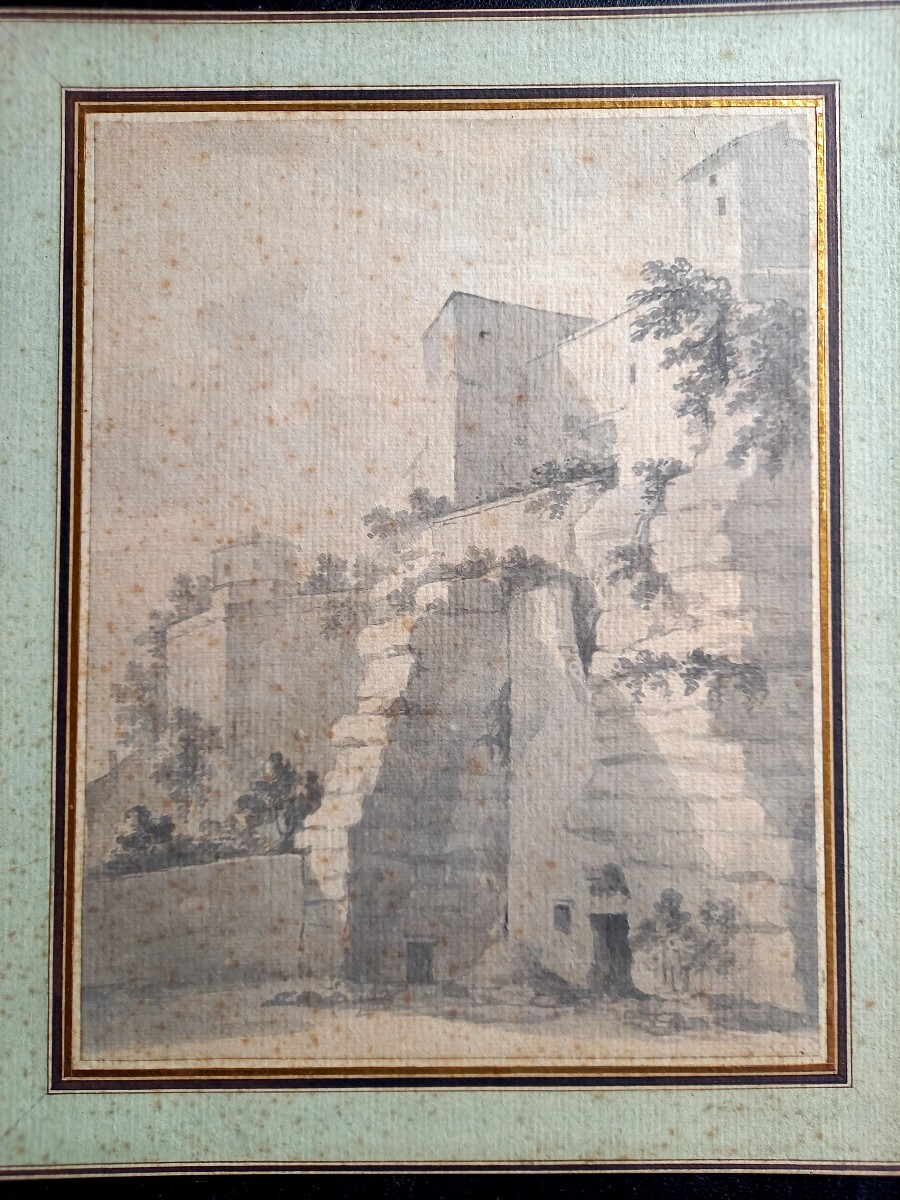 Dessin fin XVIIIE : paysage de ruines 