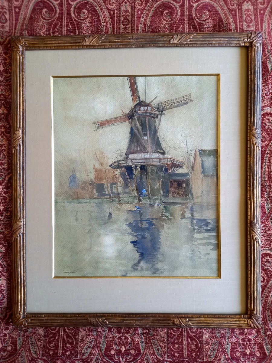 Luigini , Aquarelle : les moulins sur le canal-photo-2