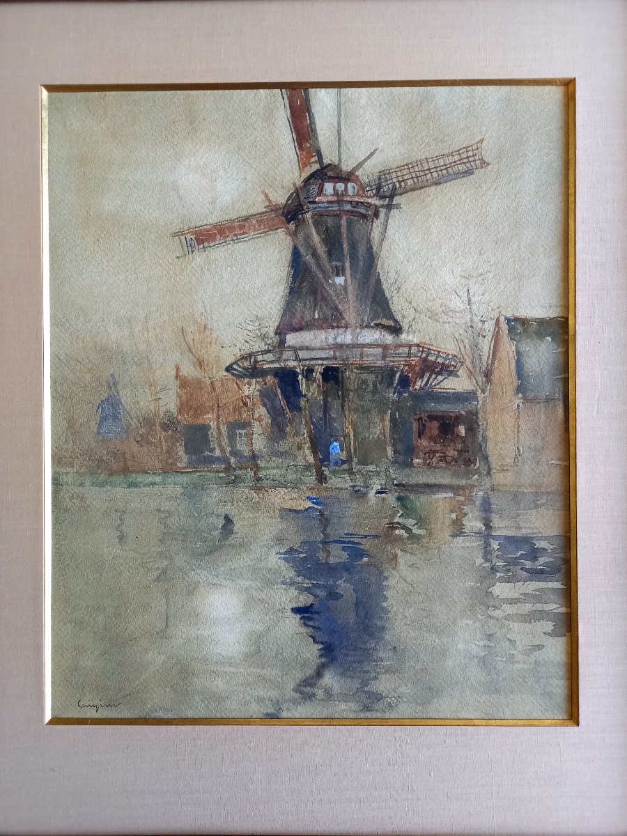 Luigini , Aquarelle : les moulins sur le canal-photo-3