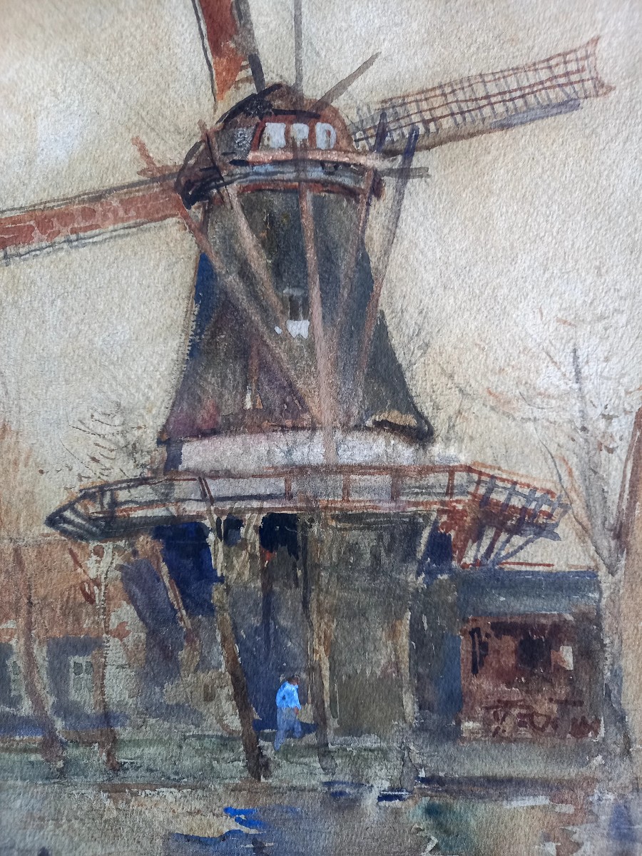 Luigini , Aquarelle : les moulins sur le canal-photo-4