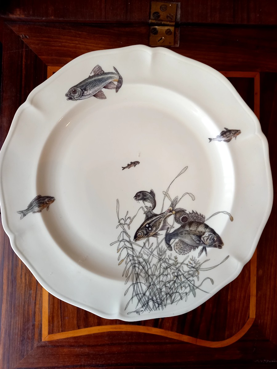 Porcelaine de Limoges vers 1950. 10 assiettes à poisson -photo-3