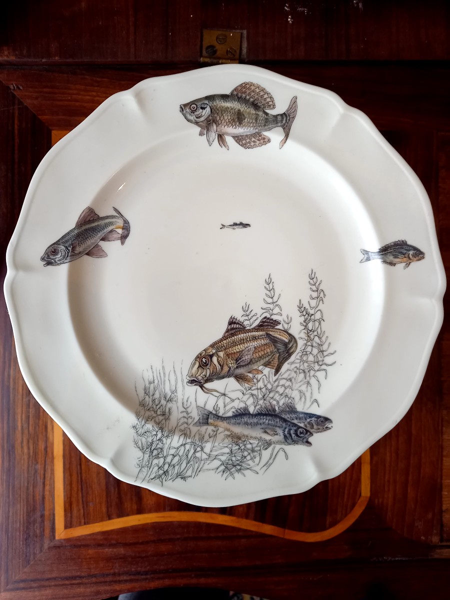Porcelaine de Limoges vers 1950. 10 assiettes à poisson -photo-6