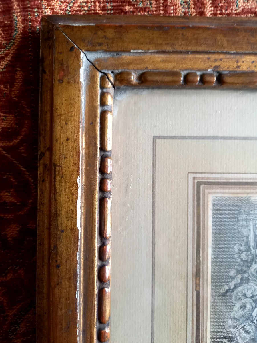 Gravure et cadre XVIIIE : Le pot au lait, d'après Fragonard-photo-2