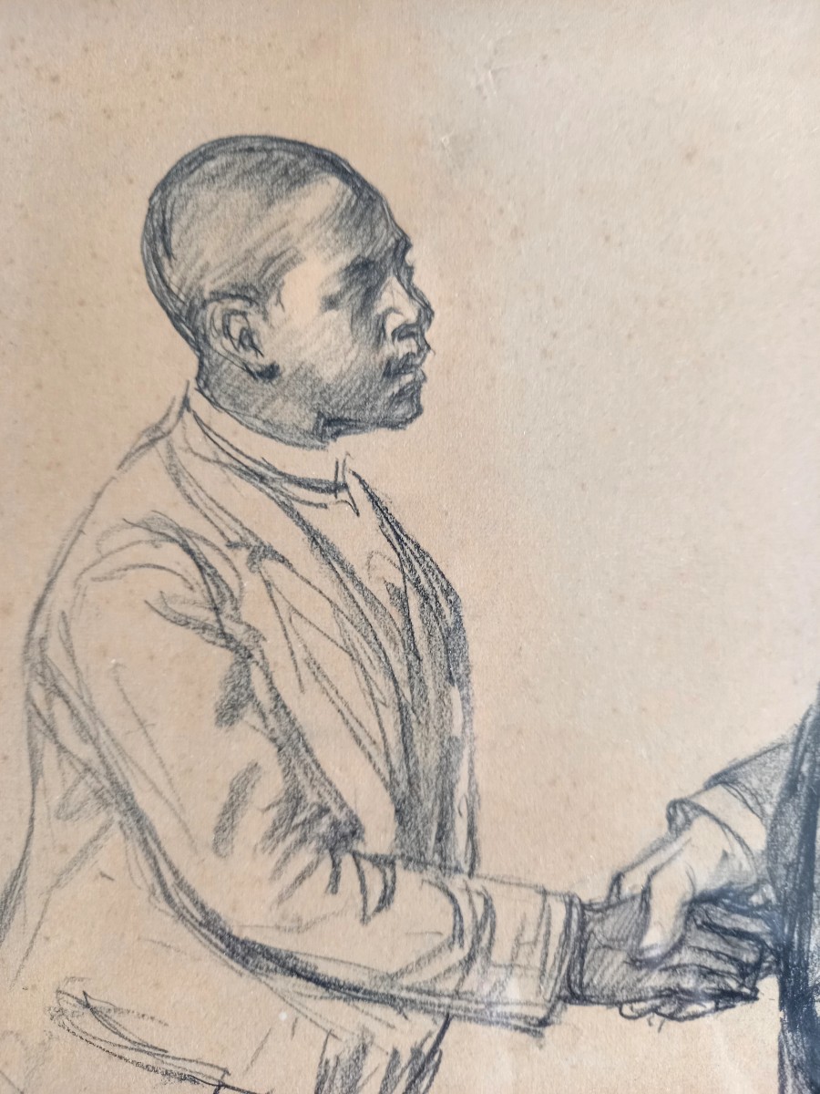 Paul Renouard  . Dessin au fusain  . La rencontre -photo-2