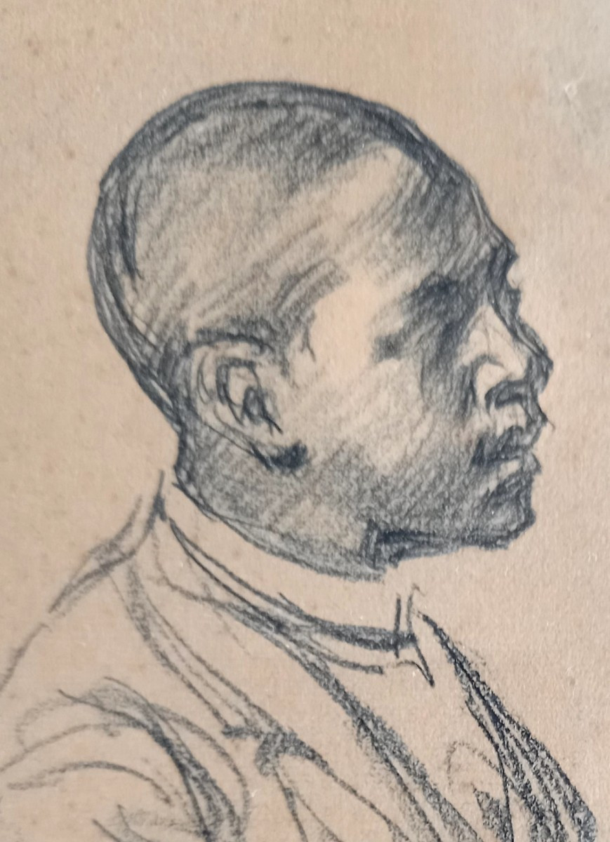 Paul Renouard  . Dessin au fusain  . La rencontre -photo-3