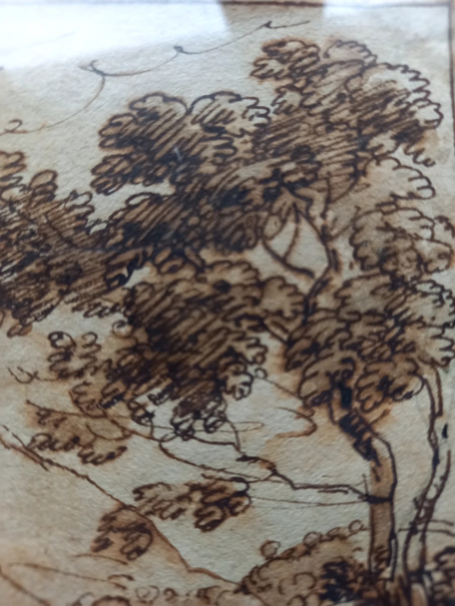 XVIIE siècle,  plume et lavis d'encre.  Paysage d'Italie -photo-1