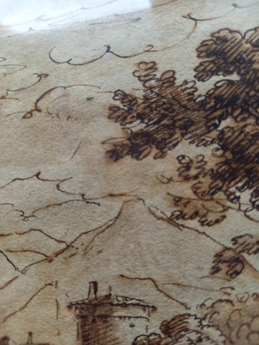 XVIIE siècle,  plume et lavis d'encre.  Paysage d'Italie -photo-2