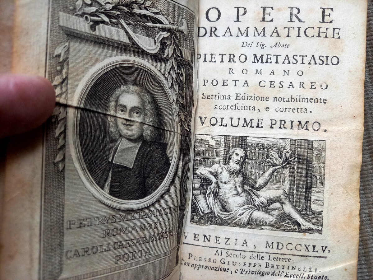 Venise 1765 . Opere dramatiche di Pietro Metastasio.  Cinq volumes reliés en quatre tomes-photo-3
