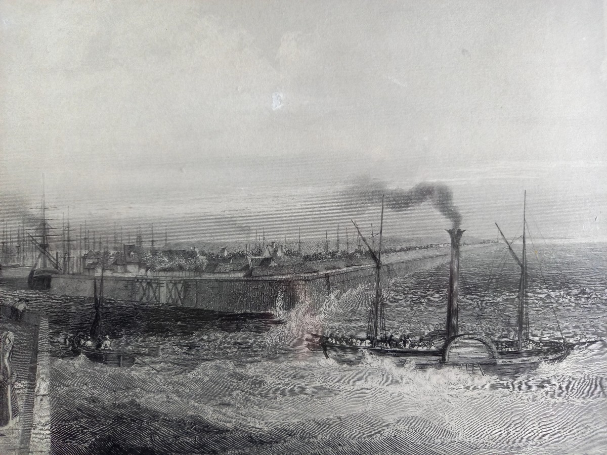 Gravure panoramique milieu XIXE du port du Havre. 97 cm hors tout -photo-4