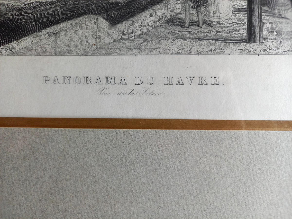 Gravure panoramique milieu XIXE du port du Havre. 97 cm hors tout -photo-1
