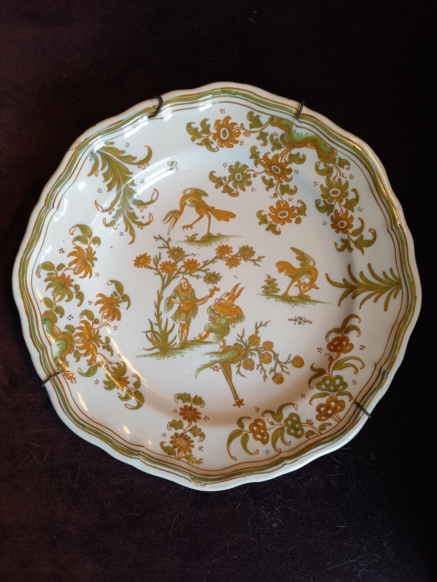 Moustier 18th Century, Olerys Factory. Plate Decorated With Grotesques 