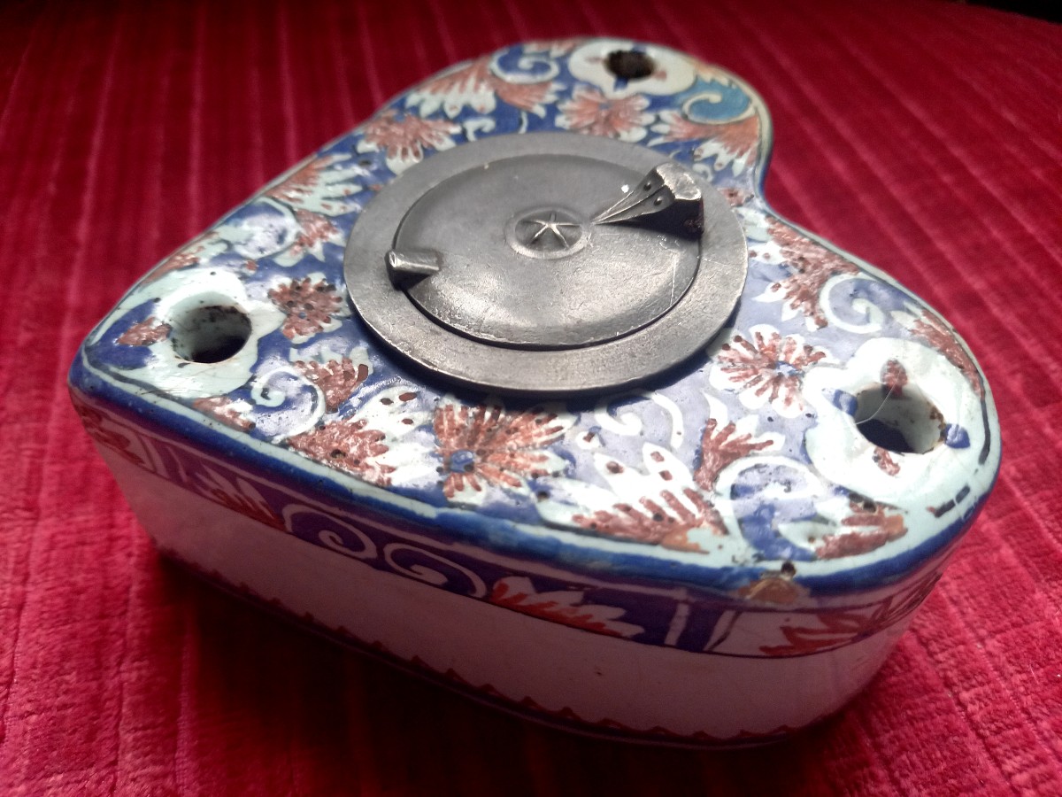 18th-century Rouen Faience Inkwell Complete With Its Pewter Pot-photo-3