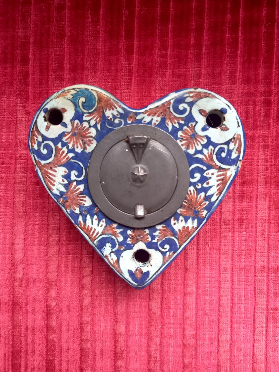 18th-century Rouen Faience Inkwell Complete With Its Pewter Pot