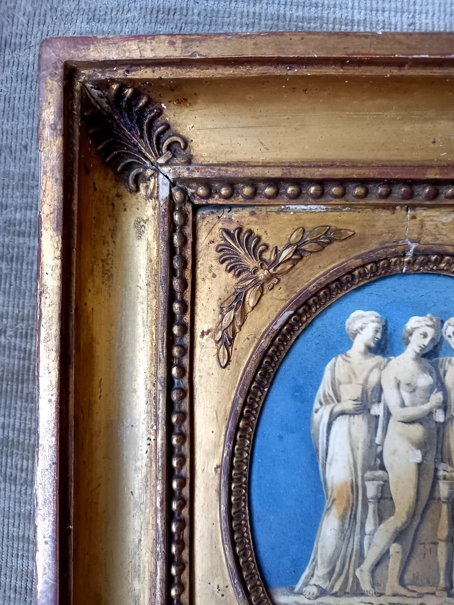 Italy, Early 19th Century. The Three Graces Painted On Slate. -photo-4