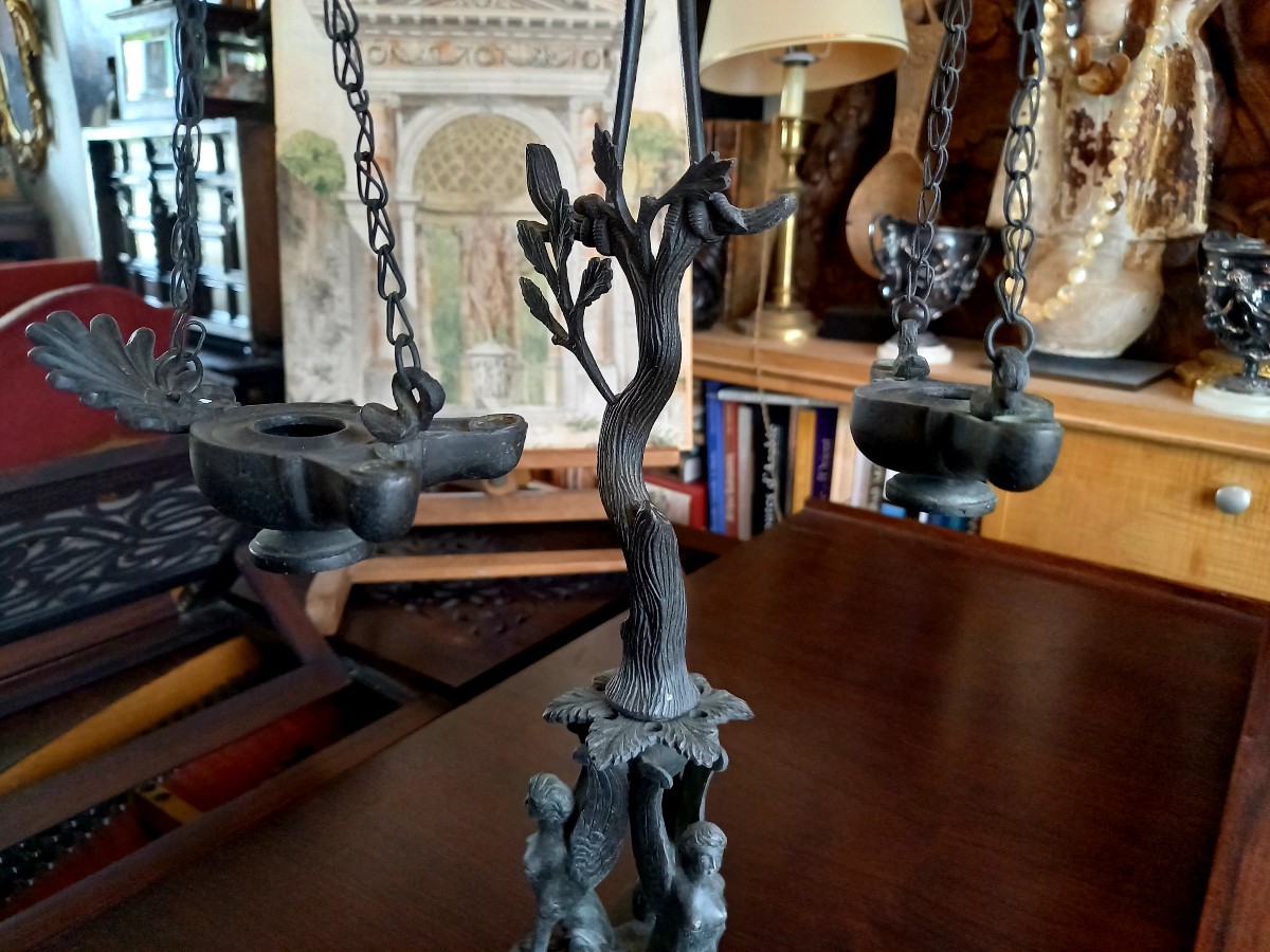 Naples, Circa 1850. Reproduction Of A Pompeii Lamp-photo-3