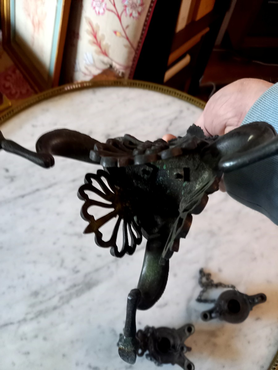 Naples, Circa 1850. Reproduction Of A Pompeii Lamp-photo-4