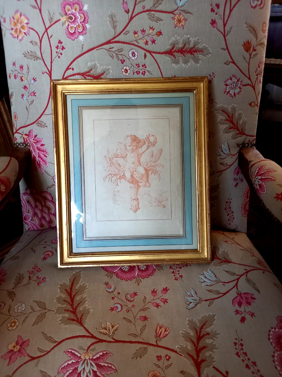 Engraving In The Style Of 18th-century Sanguine. Triumphant Love -photo-2