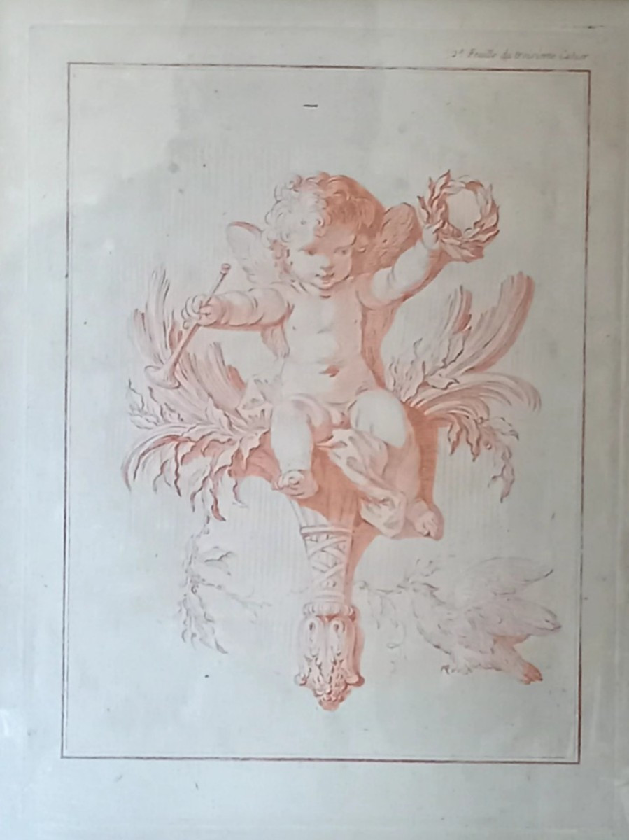 Engraving In The Style Of 18th-century Sanguine. Triumphant Love -photo-3